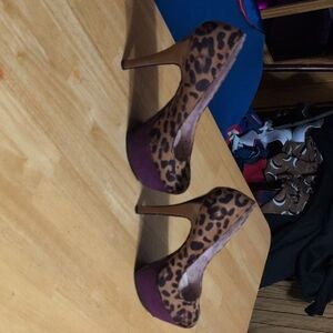 Betseyville Leopard Print Purple Gold Stiletto Heels